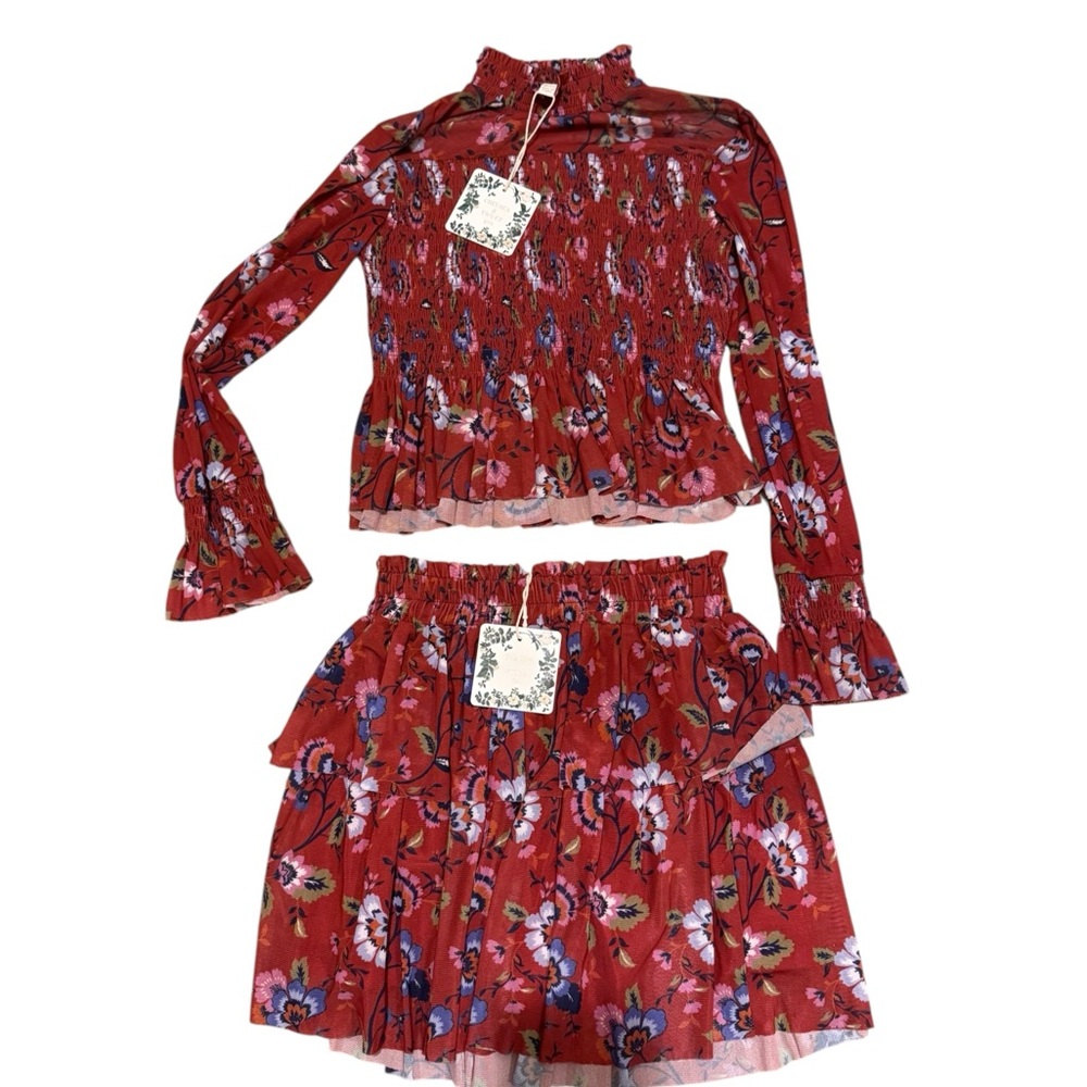 Chelsea & Violet Red Floral Kids Matching Set